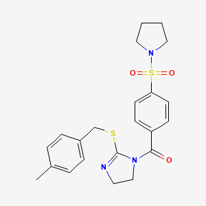 molecular formula C22H25N3O3S2 B2642043 (2-((4-methylbenzyl)thio)-4,5-dihydro-1H-imidazol-1-yl)(4-(pyrrolidin-1-ylsulfonyl)phenyl)methanone CAS No. 851805-33-9