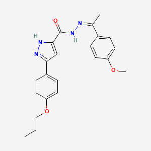 molecular formula C22H24N4O3 B2642054 (Z)-N'-(1-(4-methoxyphenyl)ethylidene)-3-(4-propoxyphenyl)-1H-pyrazole-5-carbohydrazide CAS No. 1285500-81-3
