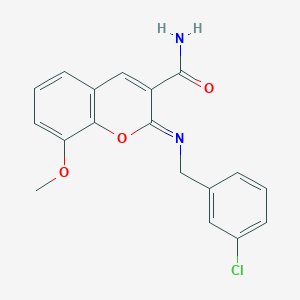 molecular formula C18H15ClN2O3 B2642060 2-[(3-Chlorophenyl)methylimino]-8-methoxychromene-3-carboxamide CAS No. 310451-10-6