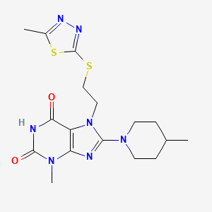 3-methyl-7-(2-((5-methyl-1,3,4-thiadiazol-2-yl)thio)ethyl)-8-(4-methylpiperidin-1-yl)-1H-purine-2,6(3H,7H)-dione