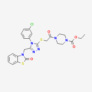 molecular formula C25H25ClN6O4S2 B2642138 ethyl 4-(2-((4-(3-chlorophenyl)-5-((2-oxobenzo[d]thiazol-3(2H)-yl)methyl)-4H-1,2,4-triazol-3-yl)thio)acetyl)piperazine-1-carboxylate CAS No. 887216-17-3