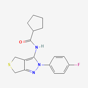 molecular formula C17H18FN3OS B2642140 N-(2-(4-fluorophenyl)-4,6-dihydro-2H-thieno[3,4-c]pyrazol-3-yl)cyclopentanecarboxamide CAS No. 450342-71-9