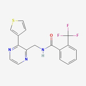 molecular formula C17H12F3N3OS B2642158 N-((3-(thiophen-3-yl)pyrazin-2-yl)methyl)-2-(trifluoromethyl)benzamide CAS No. 2034368-19-7