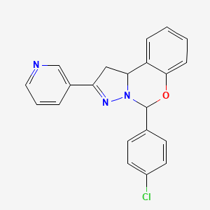 molecular formula C21H16ClN3O B2642174 5-(4-chlorophenyl)-2-(pyridin-3-yl)-5,10b-dihydro-1H-benzo[e]pyrazolo[1,5-c][1,3]oxazine CAS No. 868155-33-3