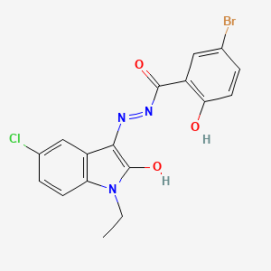 (E)-5-bromo-N'-(5-chloro-1-ethyl-2-oxoindolin-3-ylidene)-2-hydroxybenzohydrazide