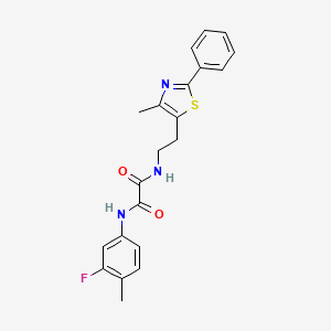 molecular formula C21H20FN3O2S B2642178 N1-(3-fluoro-4-methylphenyl)-N2-(2-(4-methyl-2-phenylthiazol-5-yl)ethyl)oxalamide CAS No. 894011-86-0