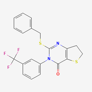 molecular formula C20H15F3N2OS2 B2642209 2-(benzylthio)-3-(3-(trifluoromethyl)phenyl)-6,7-dihydrothieno[3,2-d]pyrimidin-4(3H)-one CAS No. 877654-26-7