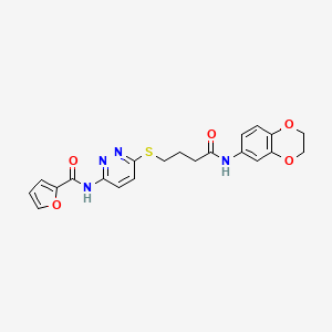 molecular formula C21H20N4O5S B2642231 N-(6-((4-((2,3-dihydrobenzo[b][1,4]dioxin-6-yl)amino)-4-oxobutyl)thio)pyridazin-3-yl)furan-2-carboxamide CAS No. 1105249-17-9