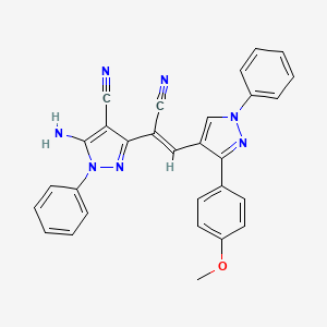 molecular formula C29H21N7O B2642237 (Z)-5-氨基-3-(1-氰基-2-(3-(4-甲氧基苯基)-1-苯基-1H-吡唑-4-基)乙烯基)-1-苯基-1H-吡唑-4-腈 CAS No. 956759-77-6
