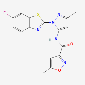 molecular formula C16H12FN5O2S B2642245 N-(1-(6-fluorobenzo[d]thiazol-2-yl)-3-methyl-1H-pyrazol-5-yl)-5-methylisoxazole-3-carboxamide CAS No. 1171082-89-5