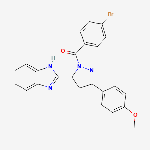 molecular formula C24H19BrN4O2 B2642254 (5-(1H-benzo[d]imidazol-2-yl)-3-(4-methoxyphenyl)-4,5-dihydro-1H-pyrazol-1-yl)(4-bromophenyl)methanone CAS No. 330662-87-8