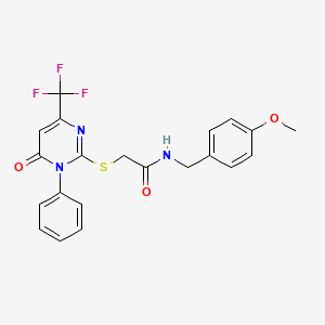 molecular formula C21H18F3N3O3S B2642256 N-(4-甲氧基苄基)-2-{[6-氧代-1-苯基-4-(三氟甲基)-1,6-二氢-2-嘧啶基]硫代}乙酰胺 CAS No. 866049-83-4