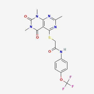 molecular formula C18H16F3N5O4S B2642272 N-(4-(trifluoromethoxy)phenyl)-2-((2,6,8-trimethyl-5,7-dioxo-5,6,7,8-tetrahydropyrimido[4,5-d]pyrimidin-4-yl)thio)acetamide CAS No. 852168-32-2