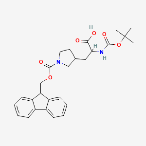 molecular formula C27H32N2O6 B2642278 3-[1-(9H-Fluoren-9-ylmethoxycarbonyl)pyrrolidin-3-yl]-2-[(2-methylpropan-2-yl)oxycarbonylamino]propanoic acid CAS No. 1822486-29-2