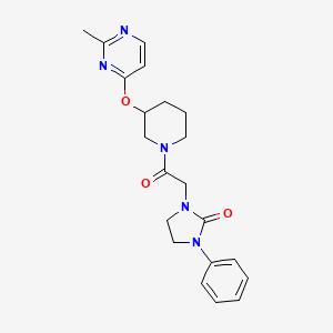 molecular formula C21H25N5O3 B2642298 1-(2-(3-((2-Methylpyrimidin-4-yl)oxy)piperidin-1-yl)-2-oxoethyl)-3-phenylimidazolidin-2-one CAS No. 2034401-47-1