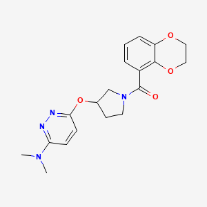 molecular formula C19H22N4O4 B2642304 (2,3-二氢苯并[b][1,4]二氧杂环-5-基)(3-((6-(二甲氨基)吡啶并-3-基)氧代)吡咯烷-1-基)甲苯酮 CAS No. 2034497-57-7