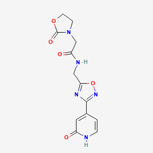 molecular formula C13H13N5O5 B2642319 N-((3-(2-oxo-1,2-dihydropyridin-4-yl)-1,2,4-oxadiazol-5-yl)methyl)-2-(2-oxooxazolidin-3-yl)acetamide CAS No. 2034318-39-1