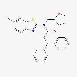 molecular formula C28H28N2O2S B2642335 N-(6-methylbenzo[d]thiazol-2-yl)-3,3-diphenyl-N-((tetrahydrofuran-2-yl)methyl)propanamide CAS No. 1171997-50-4