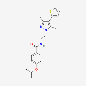 molecular formula C21H25N3O2S B2642342 N-(2-(3,5-二甲基-4-(噻吩-2-基)-1H-吡唑-1-基)乙基)-4-异丙氧基苯甲酰胺 CAS No. 2034553-40-5