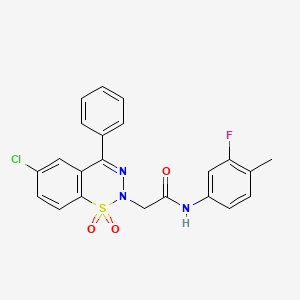 molecular formula C22H17ClFN3O3S B2642373 2-(6-chloro-1,1-dioxido-4-phenyl-2H-1,2,3-benzothiadiazin-2-yl)-N-(3-fluoro-4-methylphenyl)acetamide CAS No. 1031574-83-0