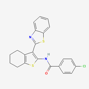 molecular formula C22H17ClN2OS2 B2642403 N-[3-(1,3-benzothiazol-2-yl)-4,5,6,7-tetrahydro-1-benzothiophen-2-yl]-4-chlorobenzamide CAS No. 307510-74-3
