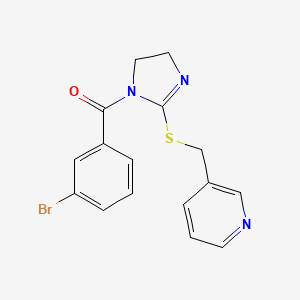 molecular formula C16H14BrN3OS B2642434 (3-Bromophenyl)-[2-(pyridin-3-ylmethylsulfanyl)-4,5-dihydroimidazol-1-yl]methanone CAS No. 851807-63-1