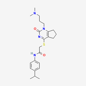 2-[[1-[3-(dimethylamino)propyl]-2-oxo-6,7-dihydro-5H-cyclopenta[d]pyrimidin-4-yl]sulfanyl]-N-(4-propan-2-ylphenyl)acetamide