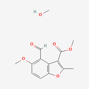 molecular formula C14H16O6 B2642436 Methyl 4-formyl-5-methoxy-2-methylbenzo[b]furan-3-carboxylate, methanol CAS No. 1047617-62-8