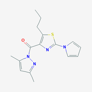 molecular formula C16H18N4OS B2642438 4-[(3,5-dimethyl-1H-pyrazol-1-yl)carbonyl]-5-propyl-2-(1H-pyrrol-1-yl)-1,3-thiazole CAS No. 1707586-34-2