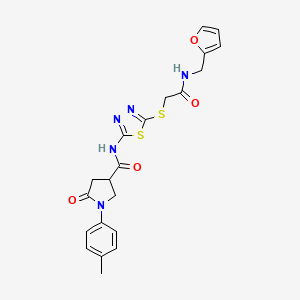 molecular formula C21H21N5O4S2 B2642439 N-(5-((2-((furan-2-ylmethyl)amino)-2-oxoethyl)thio)-1,3,4-thiadiazol-2-yl)-5-oxo-1-(p-tolyl)pyrrolidine-3-carboxamide CAS No. 872595-07-8