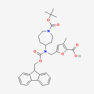 molecular formula C33H38N2O7 B2642448 5-[[9H-Fluoren-9-ylmethoxycarbonyl-[1-[(2-methylpropan-2-yl)oxycarbonyl]azepan-4-yl]amino]methyl]-3-methylfuran-2-carboxylic acid CAS No. 2137590-68-0