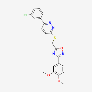 molecular formula C21H17ClN4O3S B2642470 3-(3-Chlorophenyl)-6-({[3-(3,4-dimethoxyphenyl)-1,2,4-oxadiazol-5-yl]methyl}sulfanyl)pyridazine CAS No. 1114945-15-1