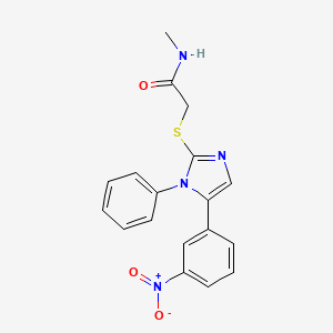 molecular formula C18H16N4O3S B2642473 N-methyl-2-((5-(3-nitrophenyl)-1-phenyl-1H-imidazol-2-yl)thio)acetamide CAS No. 1235288-75-1