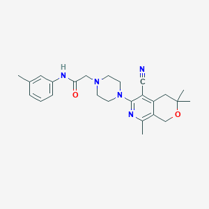 molecular formula C25H31N5O2 B264248 2-[4-(5-cyano-3,3,8-trimethyl-3,4-dihydro-1H-pyrano[3,4-c]pyridin-6-yl)-1-piperazinyl]-N-(3-methylphenyl)acetamide 
