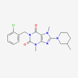 molecular formula C20H24ClN5O2 B2642522 1-(2-chlorobenzyl)-3,7-dimethyl-8-(3-methylpiperidin-1-yl)-1H-purine-2,6(3H,7H)-dione CAS No. 923151-07-9