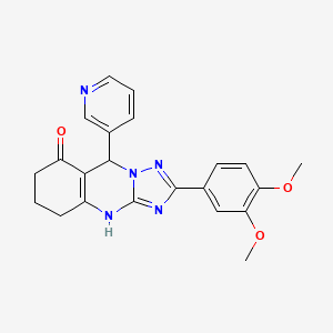 molecular formula C22H21N5O3 B2642532 2-(3,4-dimethoxyphenyl)-9-(pyridin-3-yl)-5,6,7,9-tetrahydro-[1,2,4]triazolo[5,1-b]quinazolin-8(4H)-one CAS No. 539842-42-7
