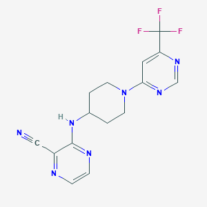 molecular formula C15H14F3N7 B2642550 3-({1-[6-(Trifluoromethyl)pyrimidin-4-yl]piperidin-4-yl}amino)pyrazine-2-carbonitrile CAS No. 2097911-41-4