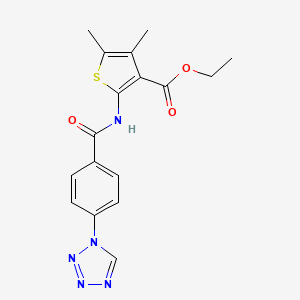 molecular formula C17H17N5O3S B2642558 4,5-Dimethyl-2-(4-tetrazol-1-yl-benzoylamino)-thiophene-3-carboxylic acid ethyl ester CAS No. 447433-52-5