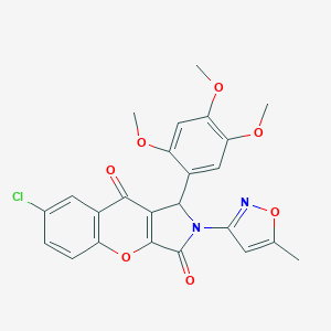 molecular formula C24H19ClN2O7 B264256 7-Chloro-2-(5-methyl-3-isoxazolyl)-1-(2,4,5-trimethoxyphenyl)-1,2-dihydrochromeno[2,3-c]pyrrole-3,9-dione 