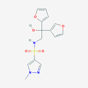 molecular formula C14H15N3O5S B2642561 N-(2-(furan-2-yl)-2-(furan-3-yl)-2-hydroxyethyl)-1-methyl-1H-pyrazole-4-sulfonamide CAS No. 2034621-95-7