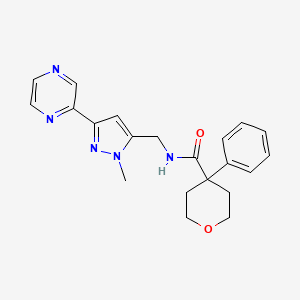 N-((1-methyl-3-(pyrazin-2-yl)-1H-pyrazol-5-yl)methyl)-4-phenyltetrahydro-2H-pyran-4-carboxamide