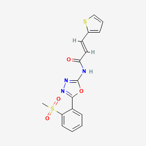 molecular formula C16H13N3O4S2 B2642581 (E)-N-(5-(2-(methylsulfonyl)phenyl)-1,3,4-oxadiazol-2-yl)-3-(thiophen-2-yl)acrylamide CAS No. 886923-20-2