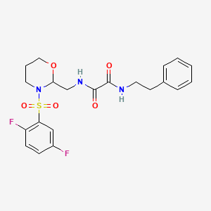 molecular formula C21H23F2N3O5S B2642587 N1-((3-((2,5-二氟苯基)磺酰基)-1,3-恶唑烷-2-基)甲基)-N2-苯乙基草酰胺 CAS No. 869071-95-4