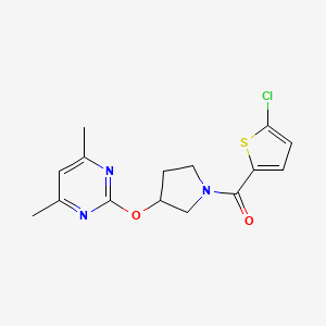 molecular formula C15H16ClN3O2S B2642600 (5-Chlorothiophen-2-yl)(3-((4,6-dimethylpyrimidin-2-yl)oxy)pyrrolidin-1-yl)methanone CAS No. 2034578-25-9