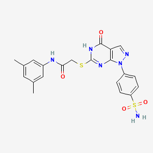 molecular formula C21H20N6O4S2 B2642629 N-(3,5-dimethylphenyl)-2-((4-oxo-1-(4-sulfamoylphenyl)-4,5-dihydro-1H-pyrazolo[3,4-d]pyrimidin-6-yl)thio)acetamide CAS No. 534596-75-3