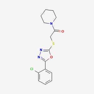 molecular formula C15H16ClN3O2S B2642631 2-[[5-(2-Chlorophenyl)-1,3,4-oxadiazol-2-yl]thio]-1-(1-piperidinyl)ethanone CAS No. 557783-90-1