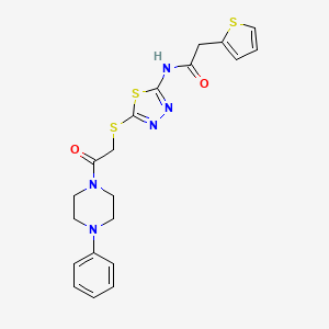molecular formula C20H21N5O2S3 B2642653 N-(5-((2-oxo-2-(4-phenylpiperazin-1-yl)ethyl)thio)-1,3,4-thiadiazol-2-yl)-2-(thiophen-2-yl)acetamide CAS No. 476466-29-2