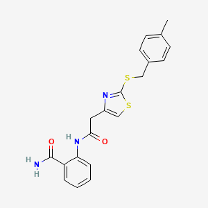 molecular formula C20H19N3O2S2 B2642680 2-(2-(2-((4-Methylbenzyl)thio)thiazol-4-yl)acetamido)benzamide CAS No. 941985-07-5