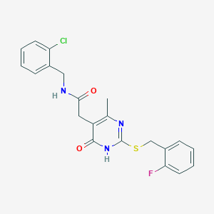 molecular formula C21H19ClFN3O2S B2642693 N-(2-chlorobenzyl)-2-(2-((2-fluorobenzyl)thio)-4-methyl-6-oxo-1,6-dihydropyrimidin-5-yl)acetamide CAS No. 1105245-64-4