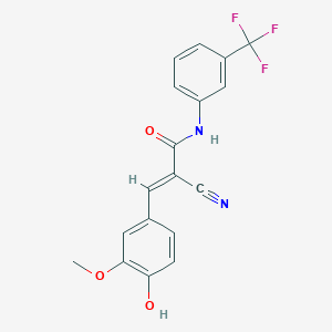molecular formula C18H13F3N2O3 B2642754 (E)-2-cyano-3-(4-hydroxy-3-methoxyphenyl)-N-(3-(trifluoromethyl)phenyl)acrylamide CAS No. 327073-98-3